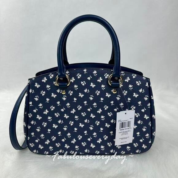 Coach Savannah Small Carryall Bag With Floral Print CBI55 Gold/Deep Blue NWT - Picture 2 of 10